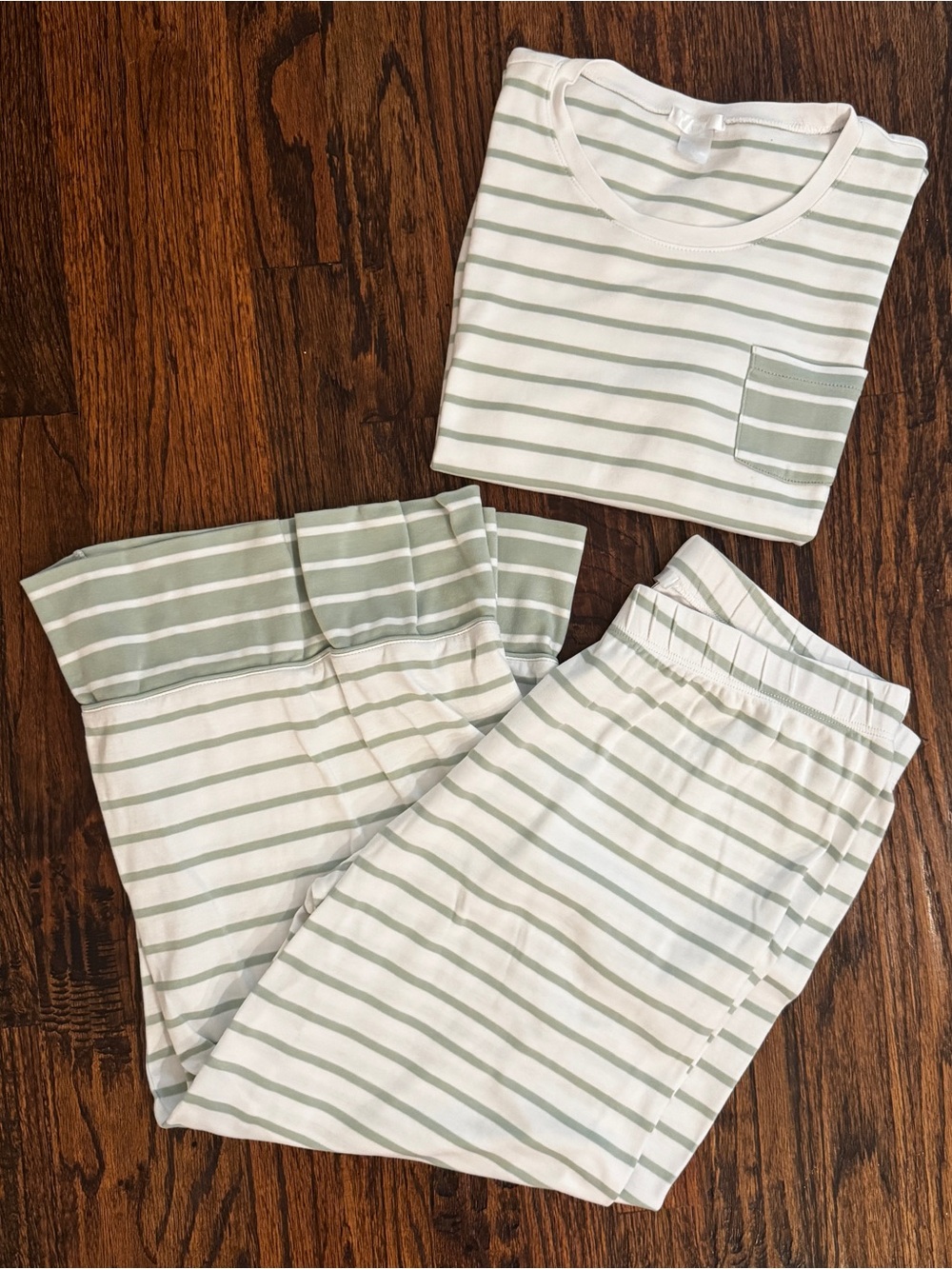 LAKE Pajamas Pima Wide Leg Set in Aloe Stripe - Picture 3 of 5